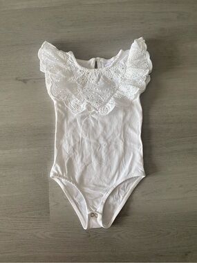 Zara White Eyelet Ruffle Bodysuit